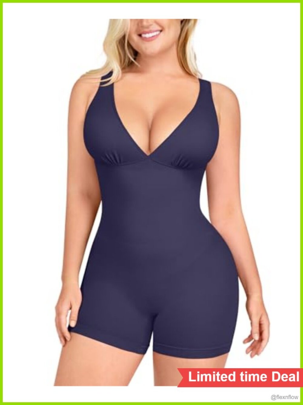 Tummy Control Jumpsuit with Built-in Bra V-Neck Seamless Shapewear Romper